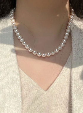 施家珍珠项链简约百搭毛衣链女