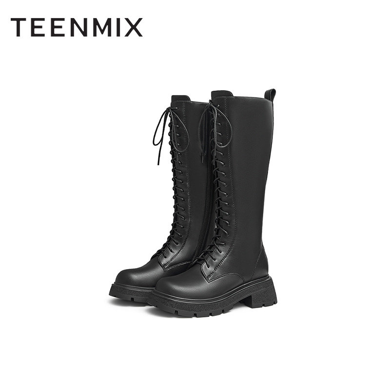 天美意厚底马丁女加绒2022冬骑士靴 天美意teenmix时装靴