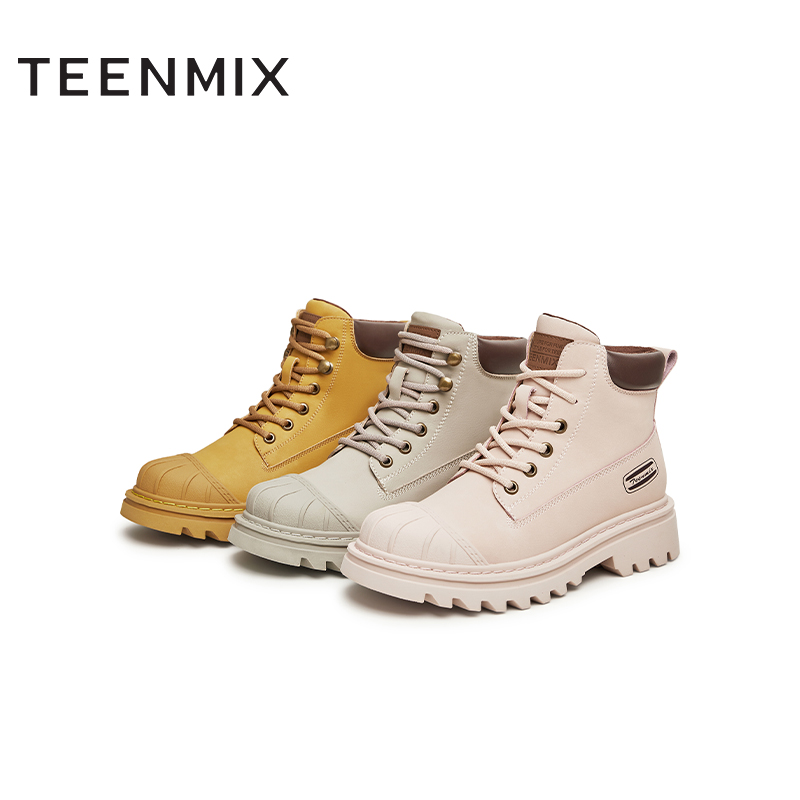 天美意复古工装靴厚底加绒马丁靴女鞋子大黄靴短靴冬新款BH451DD3 - 图3