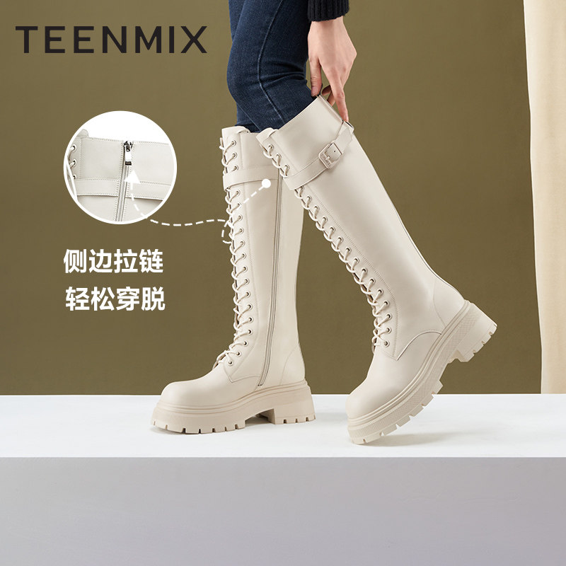 天美意潮酷厚底加绒2022冬骑士靴 天美意teenmix时装靴