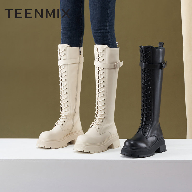 天美意潮酷厚底加绒2022冬骑士靴 天美意teenmix时装靴