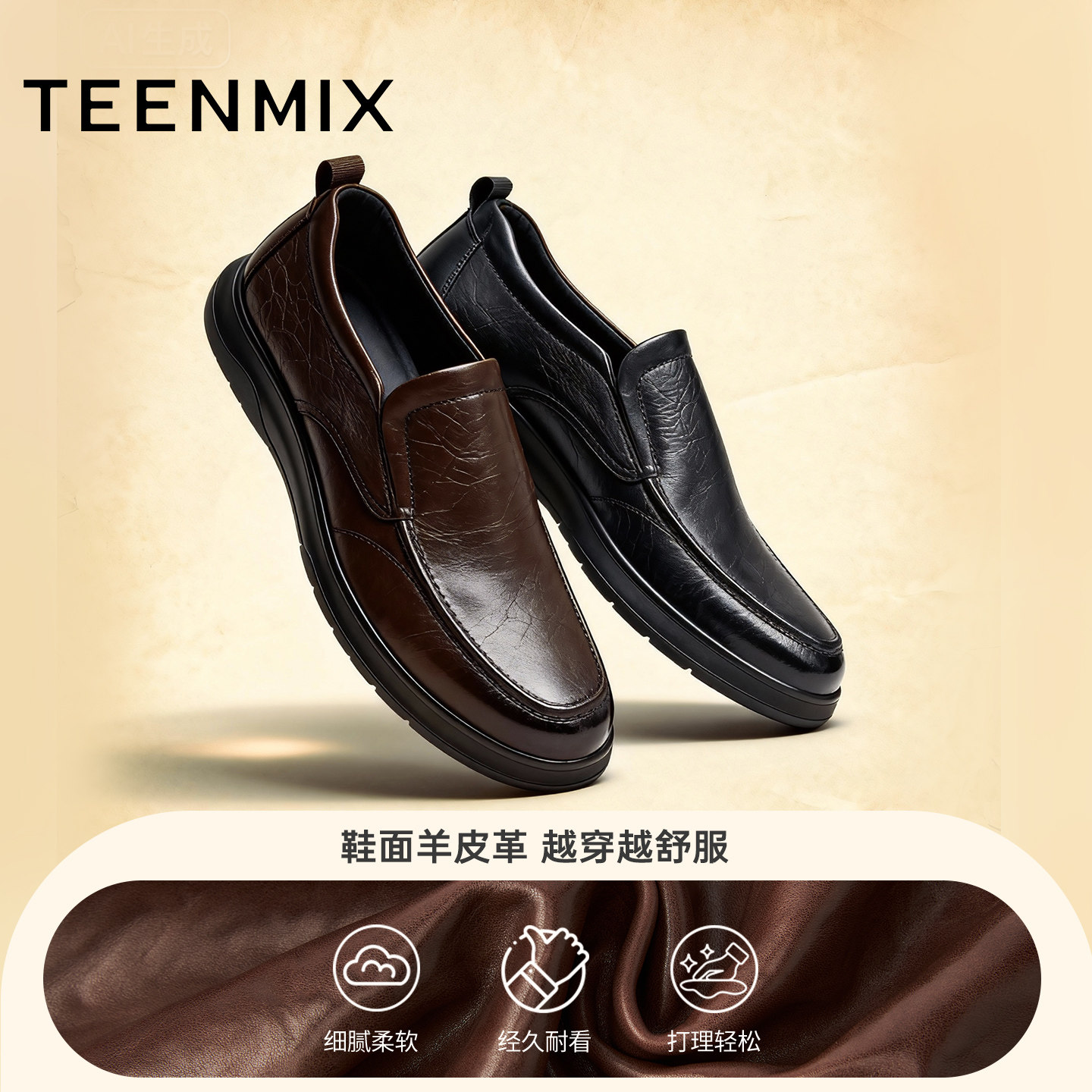 天美意2025春新款商场同款一脚蹬爸爸鞋通勤男休闲皮鞋3TK01AM5,淘宝优惠券,粉丝福利购,淘宝优惠卷