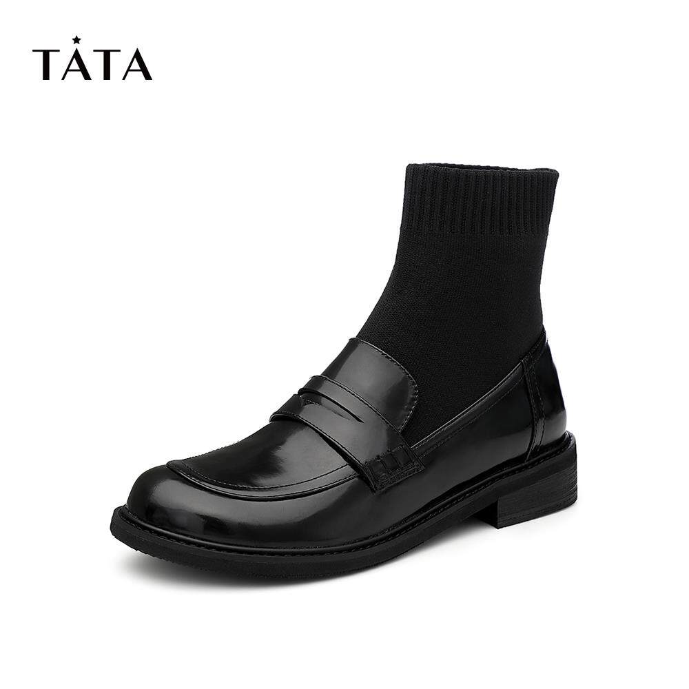 tata袜瘦瘦方跟女新款百搭冬短靴 他她Tata时装靴