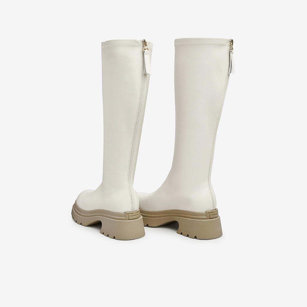 tata休闲拼接高筒女显瘦纯色骑士靴 他她Tata时装靴