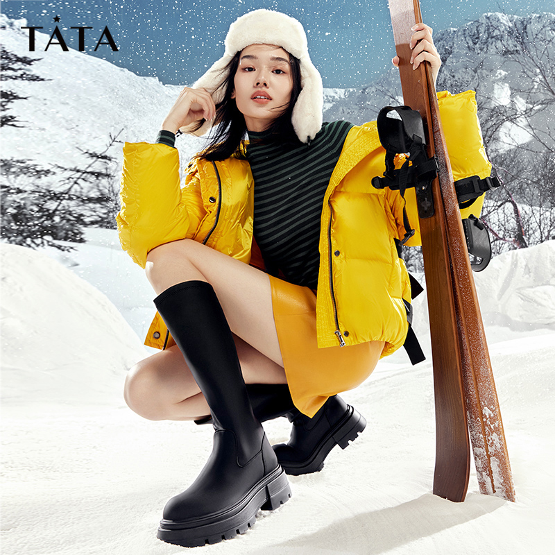 tata休闲厚底高筒冬加绒保暖骑士靴 他她Tata时装靴