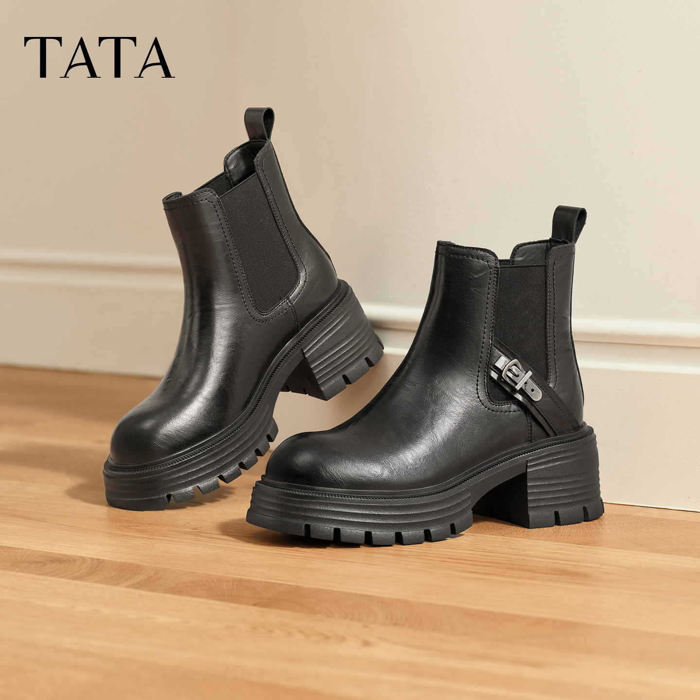 【直播下架】TATA他她巡星者百搭工装靴长靴马丁靴女靴女鞋 - 图1