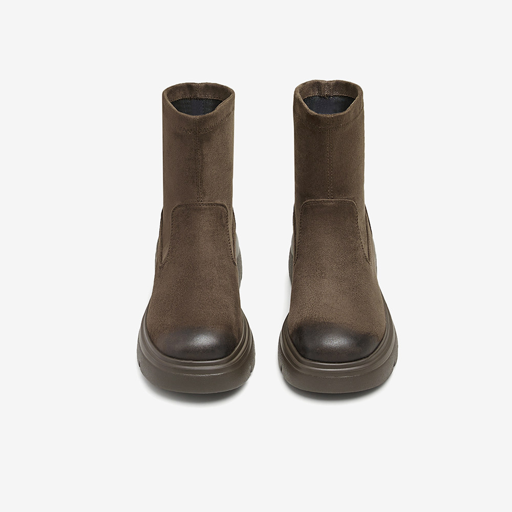 Tata他她棕色厚底弹力靴女靴子瘦瘦靴气质短靴新款袜靴7DK60DZ4,淘宝优惠券,粉丝福利购,淘宝优惠卷