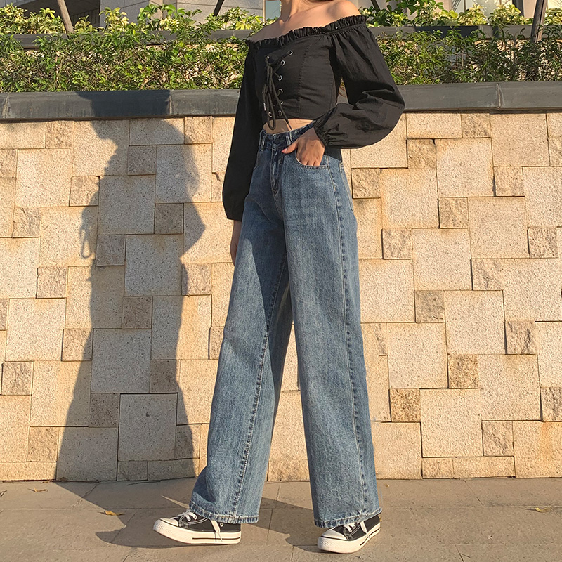 高腰直筒2020秋冬新款垂感牛仔裤 薇主流牛仔裤
