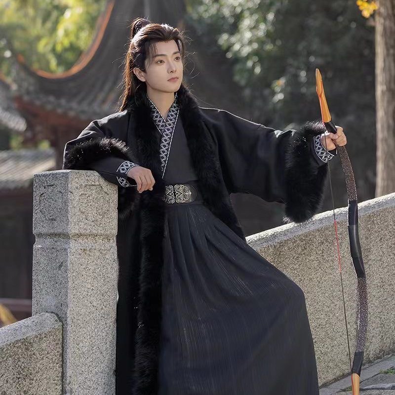 汉风【玄月】原创冬款汉服男狐狸毛领保暖加绒宋制冬款裘衣披袄,淘宝优惠券,粉丝福利购,淘宝优惠卷