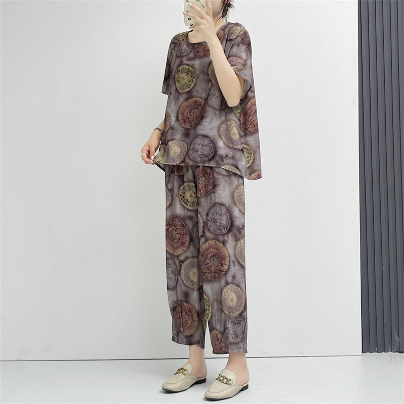 惠衣阁夏女两件套装短袖衬衫套头圆领衬衫松紧腰高腰九分裤妈妈装,淘宝优惠券,粉丝福利购,淘宝优惠卷