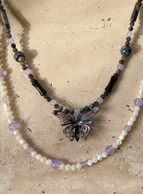 原创新中式甜酷双层叠戴蝴蝶项链