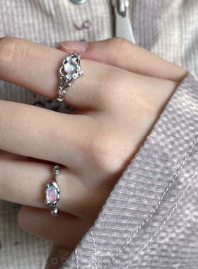 通体925银戒指可调节高级感幻彩