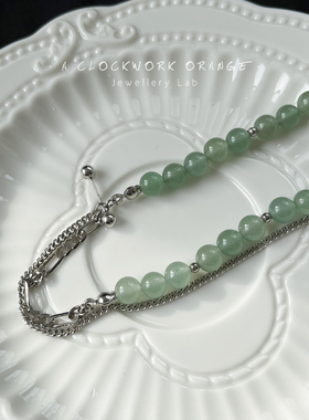 天然石银色925银时髦拼接东陵玉