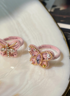 粉丝绒蝴蝶手作可调节戒指叠戴女