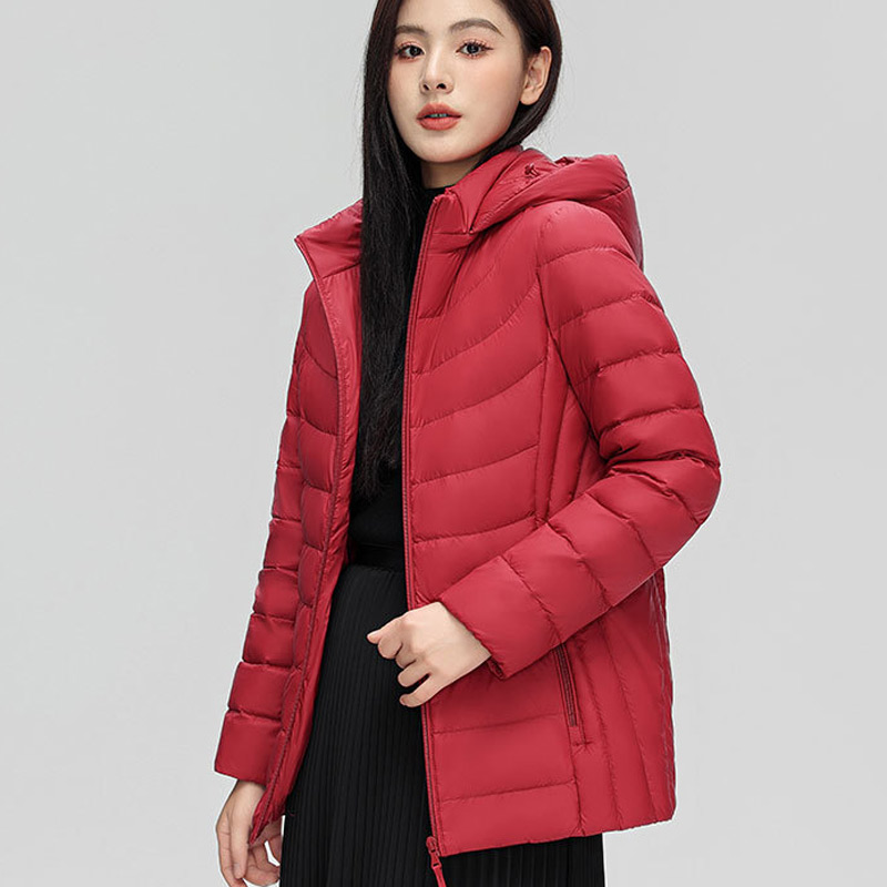 国标90白鸭绒羽绒服女中长款大码轻便保暖防水冬季户外运动妈妈装 - 图1