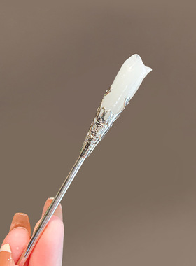 简约仿玉石木兰花发簪新中式高级感盘发发钗气质汉服旗袍簪子发饰