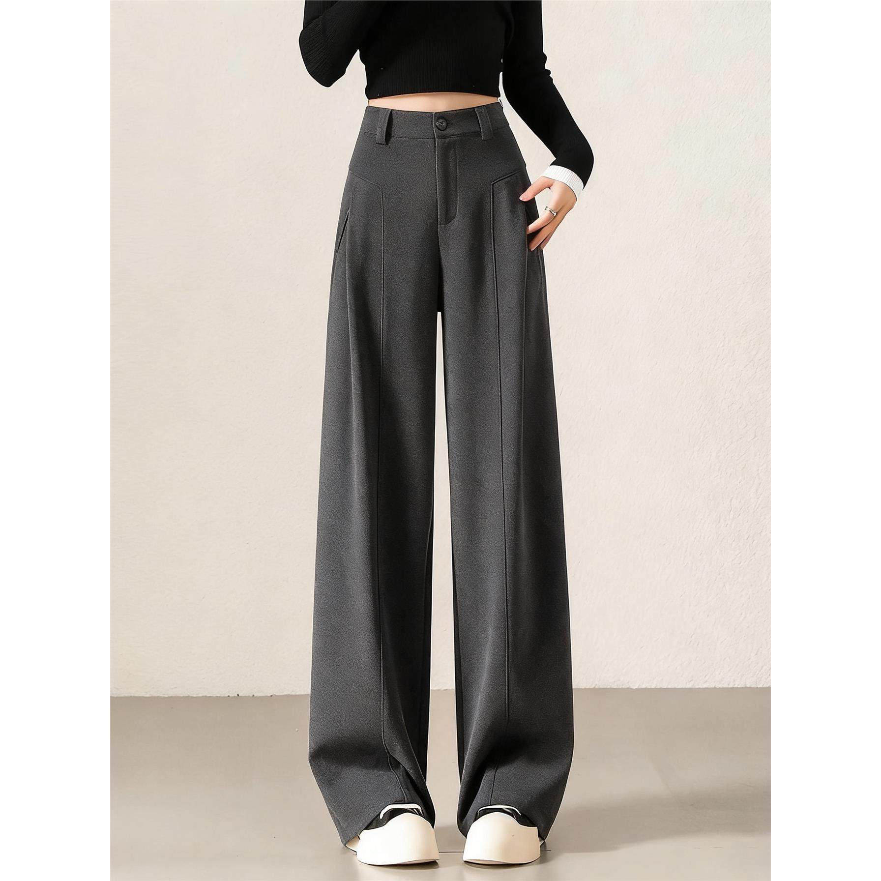 灰色西装阔腿裤女2025新款秋冬高级感垂感显瘦休闲裤弯刀毛呢裤子,淘宝优惠券,粉丝福利购,淘宝优惠卷