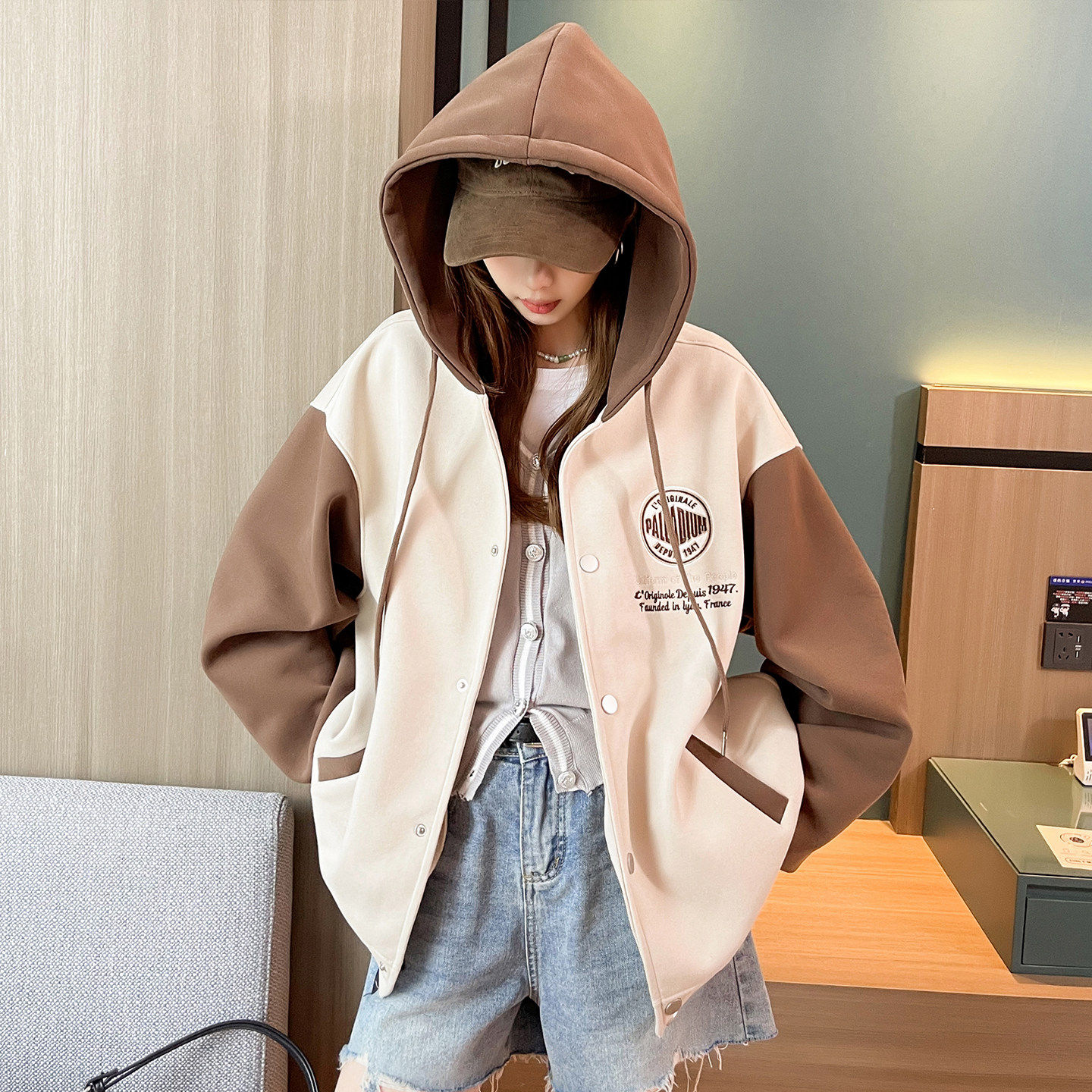 美式棒球服外套女2025新款学院风加厚美拉德棉衣服初高中学生卫衣,淘宝优惠券,粉丝福利购,淘宝优惠卷