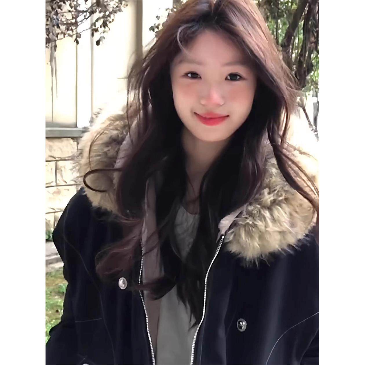 座山雕加绒棉服女2025新款美式覆古派克棉衣大毛领连帽加厚外套潮,淘宝优惠券,粉丝福利购,淘宝优惠卷