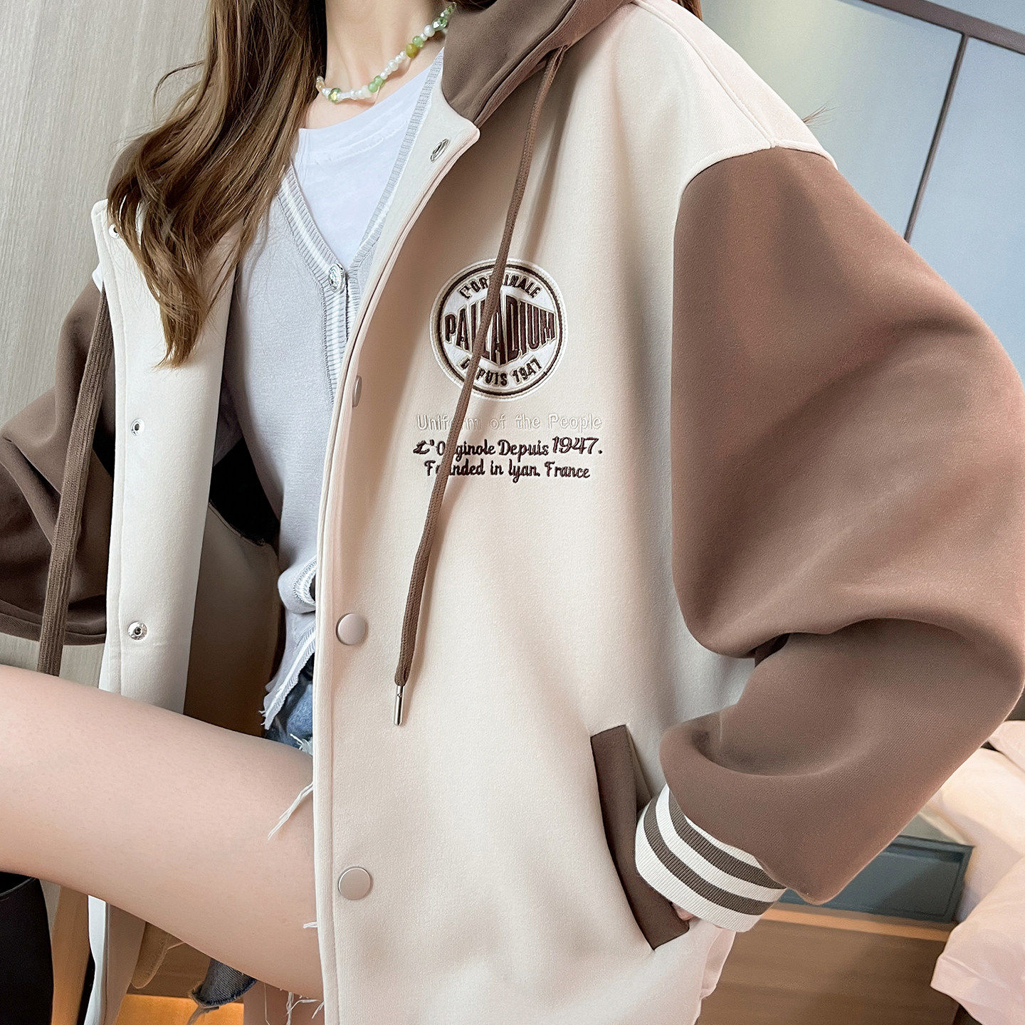 美式棒球服外套女2025新款学院风加厚美拉德棉衣服初高中学生卫衣,淘宝优惠券,粉丝福利购,淘宝优惠卷