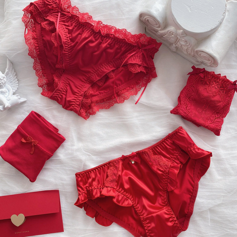 2023日系新款红色内裤女蕾丝本命年纯棉甜美日系牛奶丝少女三角裤,淘宝优惠券,粉丝福利购,淘宝优惠卷
