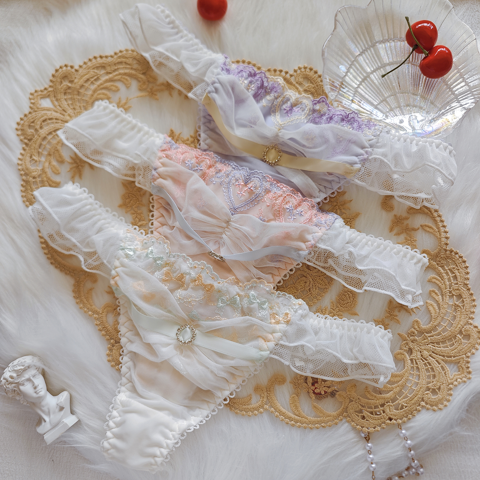 少女の私房浪漫日系冰丝新糖果色刺绣女生T裤纯欲丁字裤少女城堡 - 图1