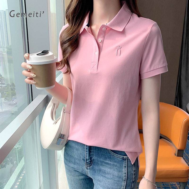 纯棉正肩短袖夏季休闲运动polo衫 格美缇T恤