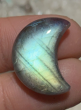 拉长石吊坠月亮20裸石蓝光彩虹光镶嵌绕线编绳手工diy灰月光