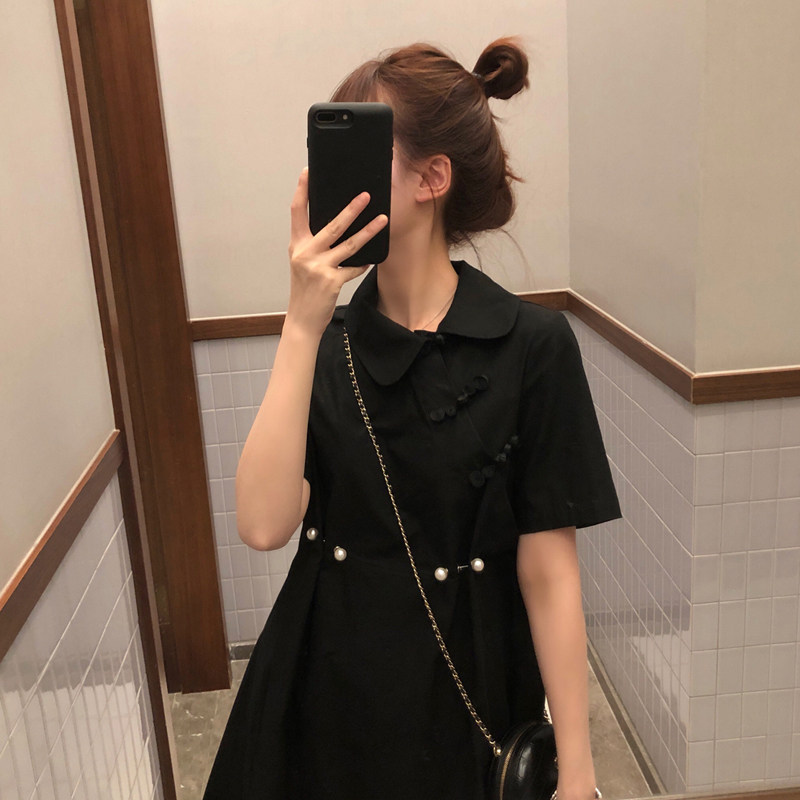 夏装森系珍珠盘扣改良女神范连衣裙 法依绮连衣裙