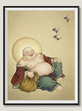 高清笑弥勒佛像工笔白描底稿