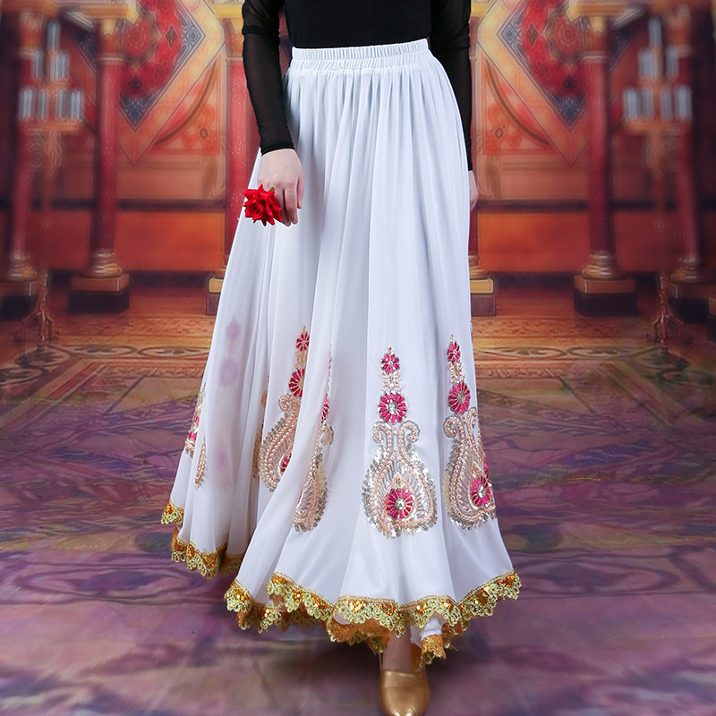 新疆舞大摆裙民族风金边表演服四季广场舞半身裙维吾尔族舞演出服,淘宝优惠券,粉丝福利购,淘宝优惠卷