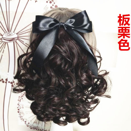 新款时尚蝴蝶结仿真发女假发发梳马尾片卷短款小波浪蓬松梨花款