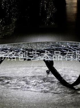 铂晶透明树脂冰岛水晶茶桌现代异形套装桌椅