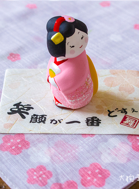 京都龙虎作粗陶艺妓可爱娃娃摆件