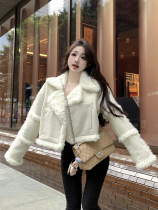 2023 new white small fragrant wind lamb wool short coat female autumn winter thickened plus suede superior blouse small sub