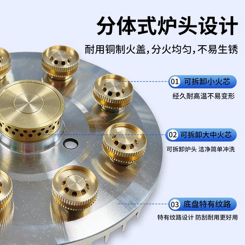 通用猛火灶液化气天然气灶九腔分火器底座炉架炉头铜芯配件大全 - 图1