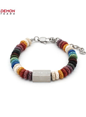 火山石钛钢方块FOREVER情侣手链