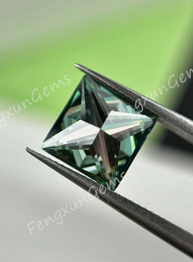 正品莫桑钻公主方绿色原色裸石过钻笔带腰码VVS1 项链吊坠戒指DIY