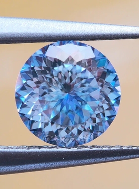 莫桑石圆形变蓝色VVS1百版百面切莫桑钻戒面首饰主石带证书腰玛