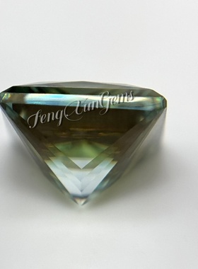 100%莫桑钻公主方黄绿色裸石过钻笔带腰码VVS1 项链吊坠戒指DIY