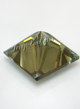 黄绿色公主方莫桑钻裸石 带腰码带证书 项链吊坠戒指DIY补钻配石