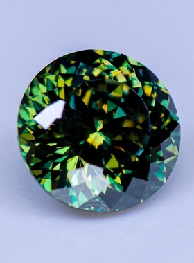 原色深绿色鸟巢切圆形莫桑钻裸石百面切克拉婚戒项链镶嵌主石超闪