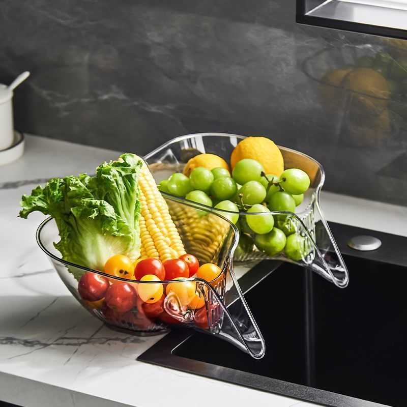 多功能沥水篮沥水碗家用水槽洗菜盆厨房洗水果网红创意水果盘塑料-图3