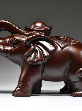 黑檀木雕刻大象摆件一对木象家居客厅店铺装饰红木工艺品乔迁送礼