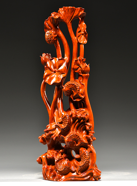 花梨木雕刻年年有鱼根雕荷花动物摆件红木家居装饰工艺品乔迁送礼