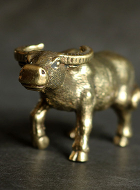 实心纯黄铜办公桌面生肖牛小摆件古铜茶宠饰品工艺品礼品手把玩件