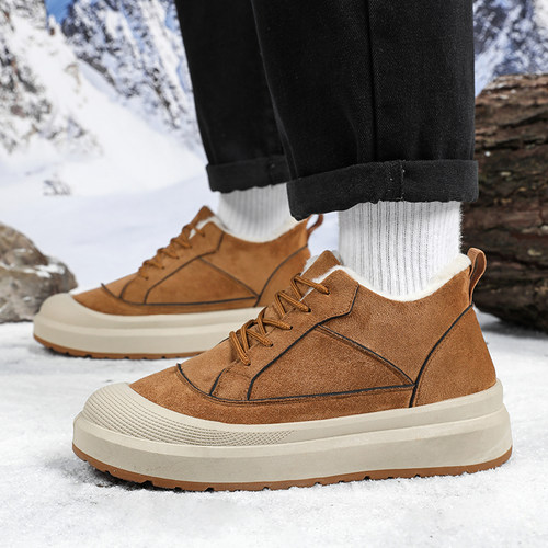 冬季绵羊毛棉靴男加绒保暖爸爸鞋防滑厚底百搭休闲鞋老北京棉鞋男 - 图2