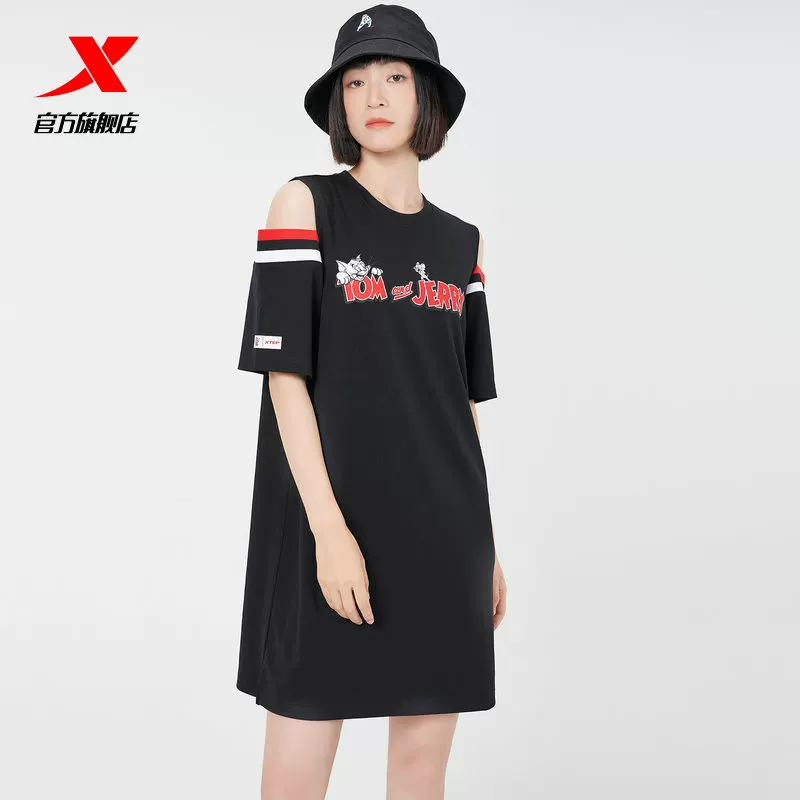 Xtep, летняя спортивная футболка, длинное платье, с коротким рукавом