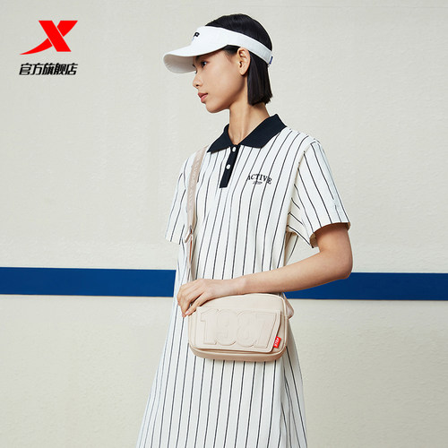 特步女士休闲革面单肩包2025秋季官方情侣款运动通勤包防水挎包男 - 图1