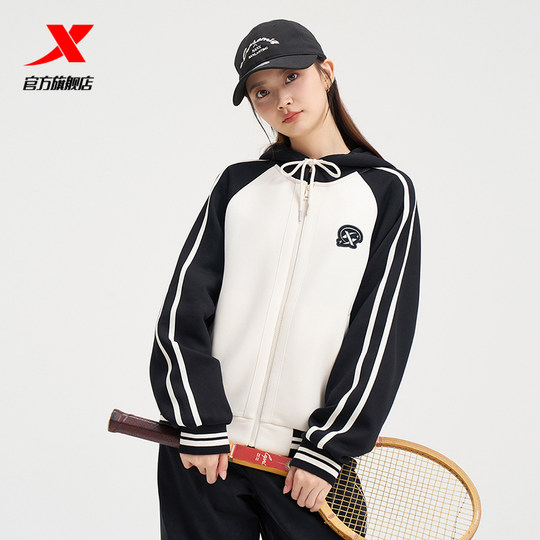 Xtep knitted hooded jacket for women 2025 new autumn and winter casual women's sports top 976328940213